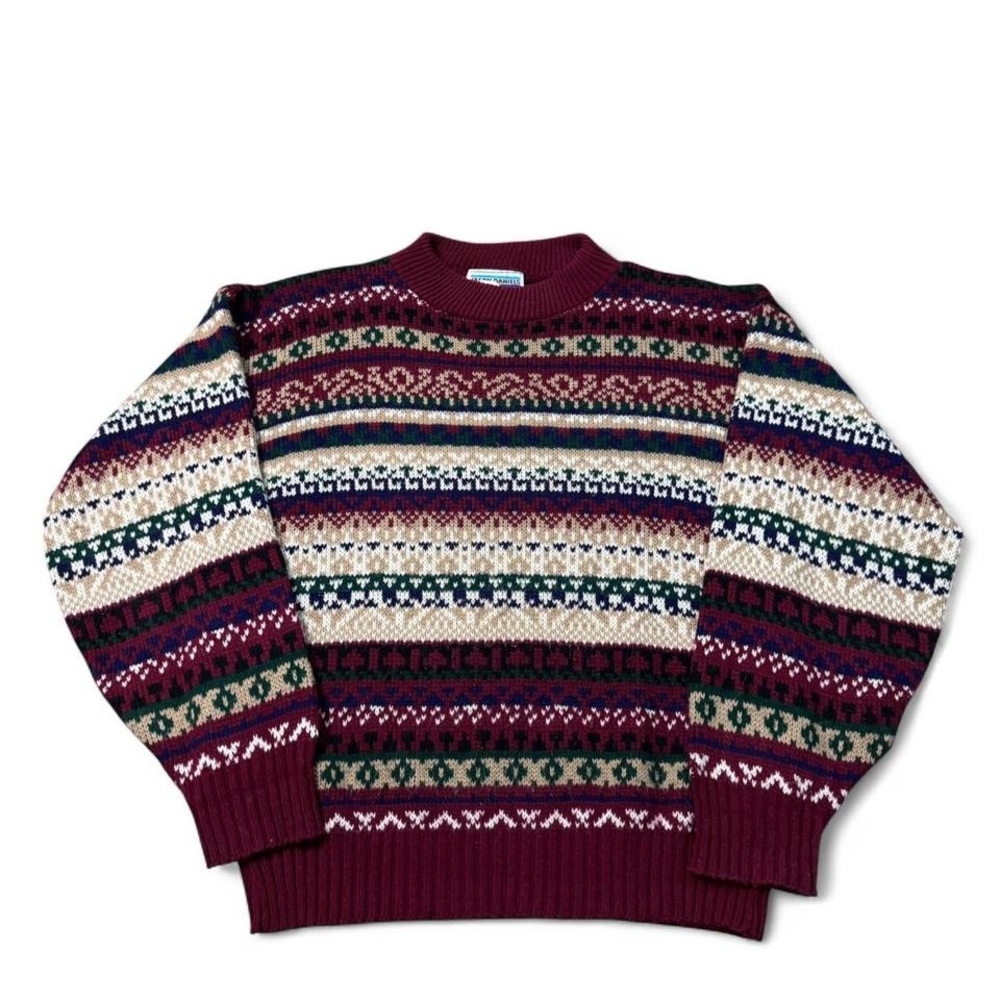 Vintage Jason Daniels fair isle multicolor acrylic knit sweater M mens made USA